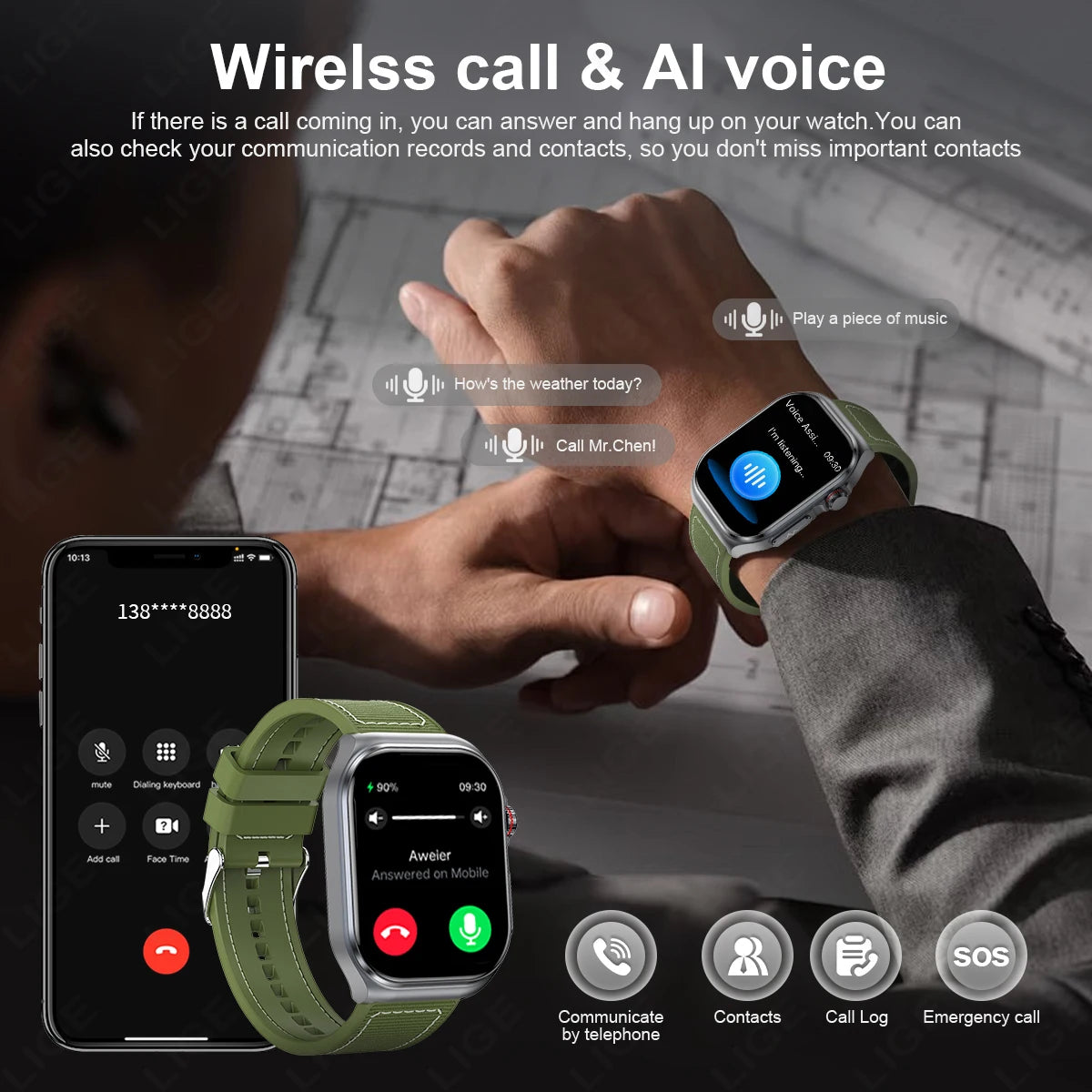LIGE AMOLED Smart Watch ET585 Men ECG Blood Compositoin Health Monitoring Bluetooth Call Women Sports Fitness Tracker Smartwatch