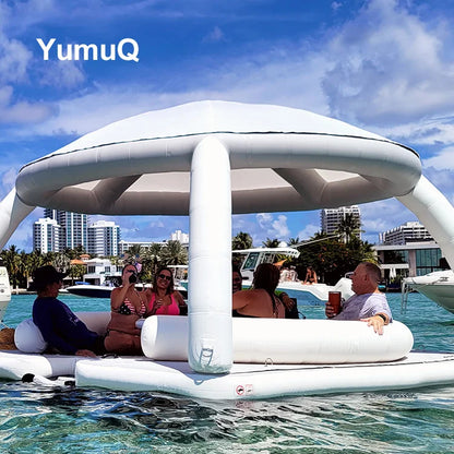 Quick Installation 132" X 132" X 40" Inflatable Pool Float With Canopy For Up To 8 Adults