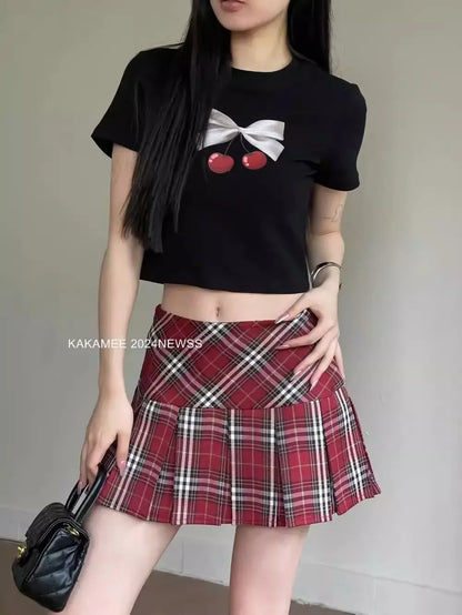 Women's High Waist Slim College Style A-shaped Anti-exposure Plaid Pleated Jk Skirt