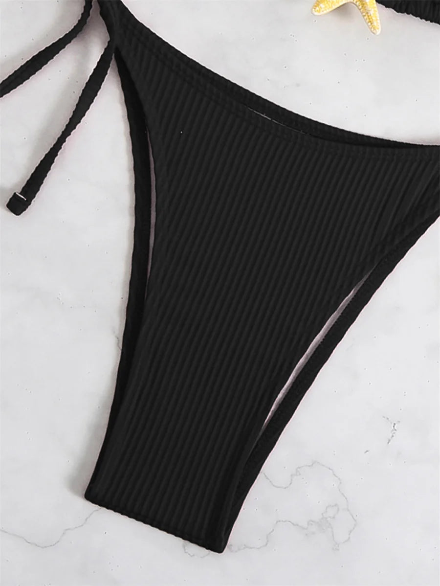 Women Swimsuits Separate Halter Bikinis Set With Chest Pad Solid Color With Starfish Beachwear Summer Vacation Two-Piece Sets