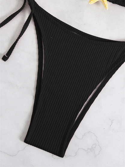 Women Swimsuits Separate Halter Bikinis Set With Chest Pad Solid Color With Starfish Beachwear Summer Vacation Two-Piece Sets