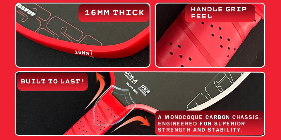 Agassi pro IV 16mm Pickleball Paddle 2026 New GEN 4 TFP Foam Core T700 Carbon Fiber Rackets for Increased Spin And Control