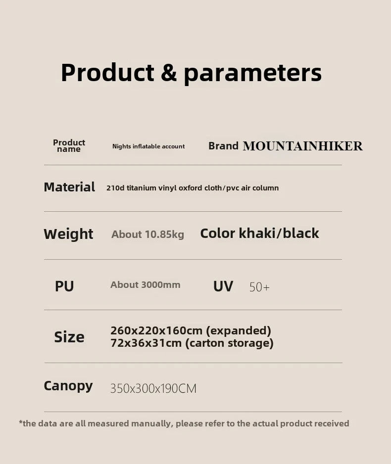 MOUNTAINHIKER Outdoor Camping 4-5 Person Waterproof Family Awning Beach Tent Quick Open Fishing Tent Picnic Park Anti-UV Shade