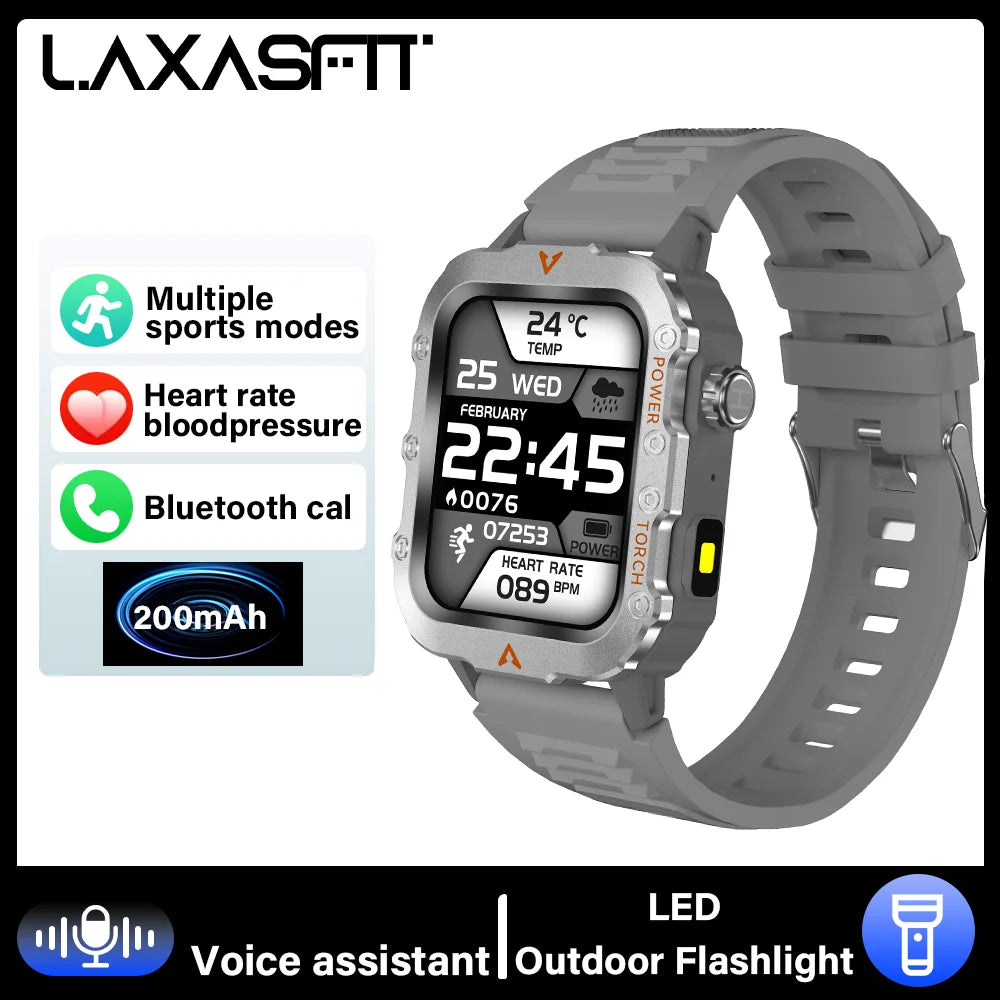 LAXASFIT 2025 New Smart Watch Men's Outdoor Watch 1.85 inch Voice Assistant Bluetooth Call with LED Flashlight Smart Watch
