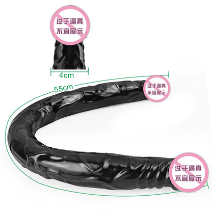Double headed 55CM long and thick simulated dildo for adult with anal plug for lesbians