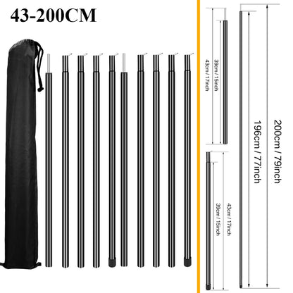 Tent Poles Camping Poles for Tarp Awning Canopy Shelter Sun Sail Tarpaulin Headroom Galvanized Steel Adjustable Telescoping Rods