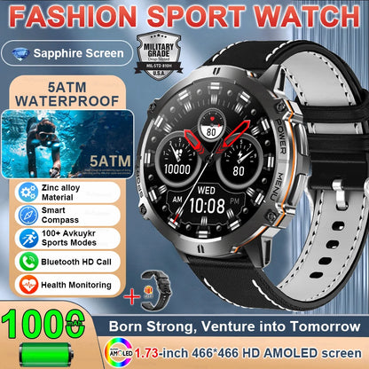 2025 New Outdoor Military Smart Watch Men 1.73" AMOLED IP69K 5ATM Waterproof 1000mAh Super Large Battery BT Call Smart  Watches