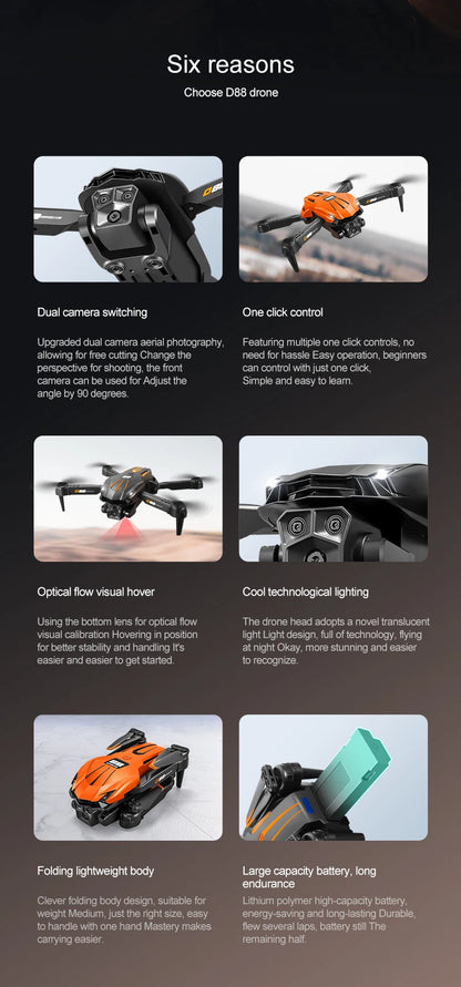 VIVO D88 Drone 8K Aerial HD Dual Camera Photography Intelligent Obstacle Avoidance Brushless Motor 5G WIFI GPS Return VR Drone