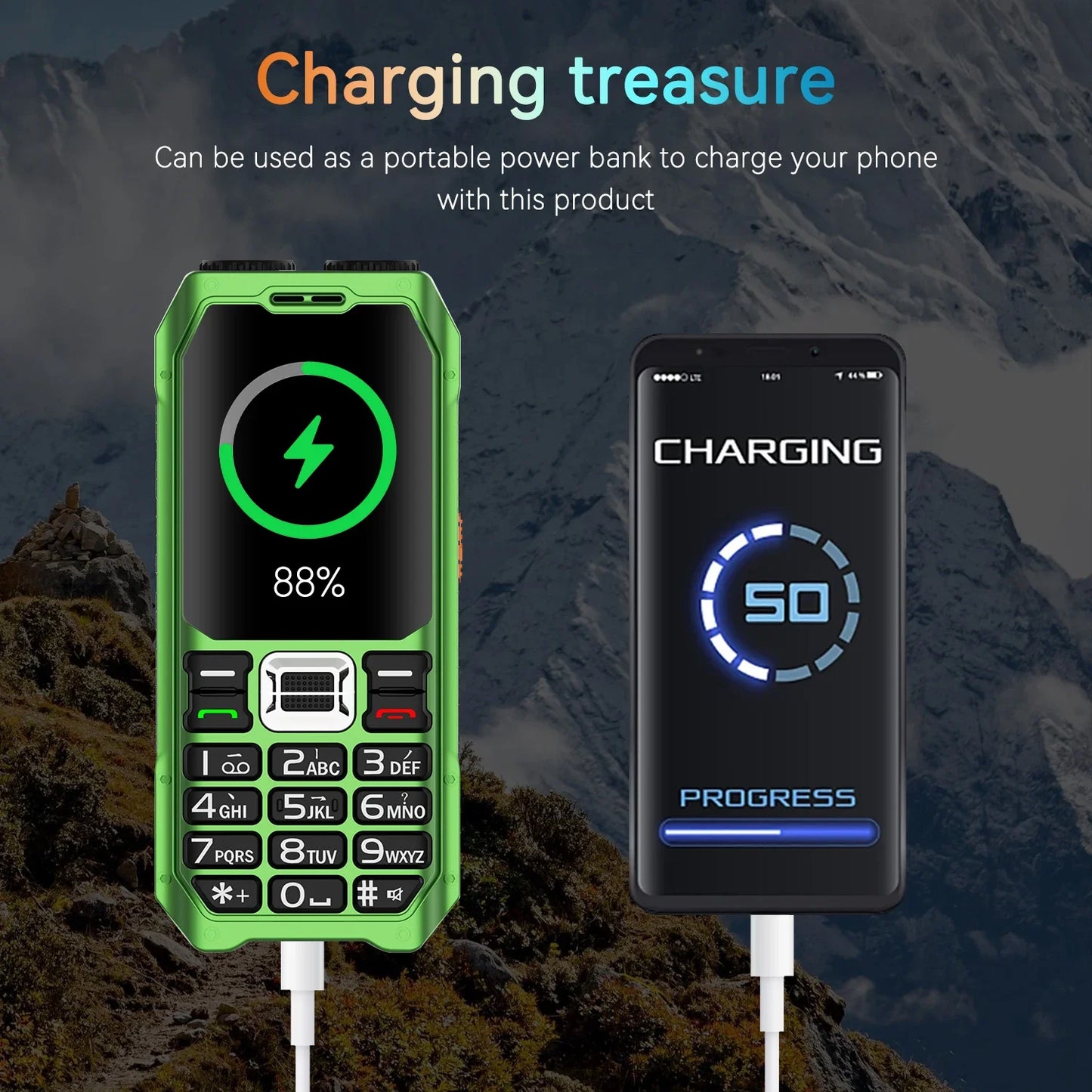 Rugged Outdoor Mobile Phone 4 Quad Sim Voice Changer Dual Torch Loudspeaker Large Button Powerbank Large Battery SOS Call Mobile