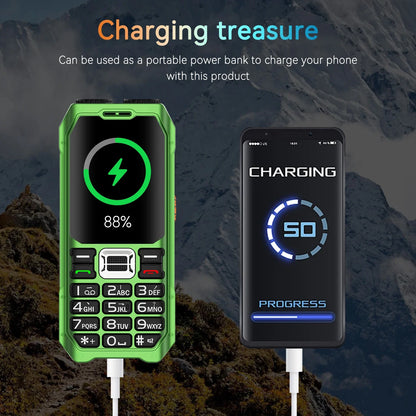 Rugged Outdoor Mobile Phone 4 Quad Sim Voice Changer Dual Torch Loudspeaker Large Button Powerbank Large Battery SOS Call Mobile