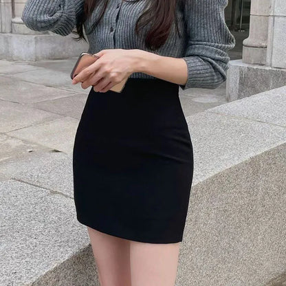 Xpqbb Black Gray Women's Mini Skirt Korean Fashion High Waist OL Office Package Hip Skirts Ladies Solid Simple Pencil Skirt