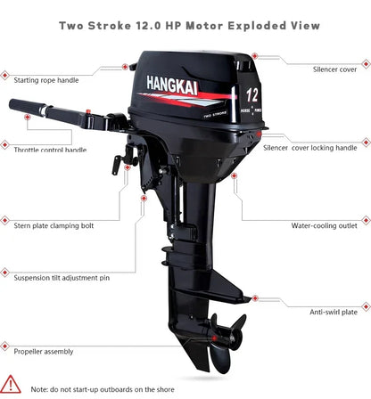 IHOMEINF Powerful 4.0HP-18.0HP Petrol Marine Motor Boat  Engine for the 2.3M-4.6M Assault Boat Canoe Outboards Propeller