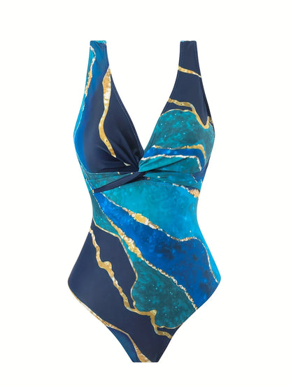 2 Piece Swimsuits, V Neck High Stretch One-piece Bathing-suit & Cover Up Sarong Skirt, Women's Swimwear & Clothing