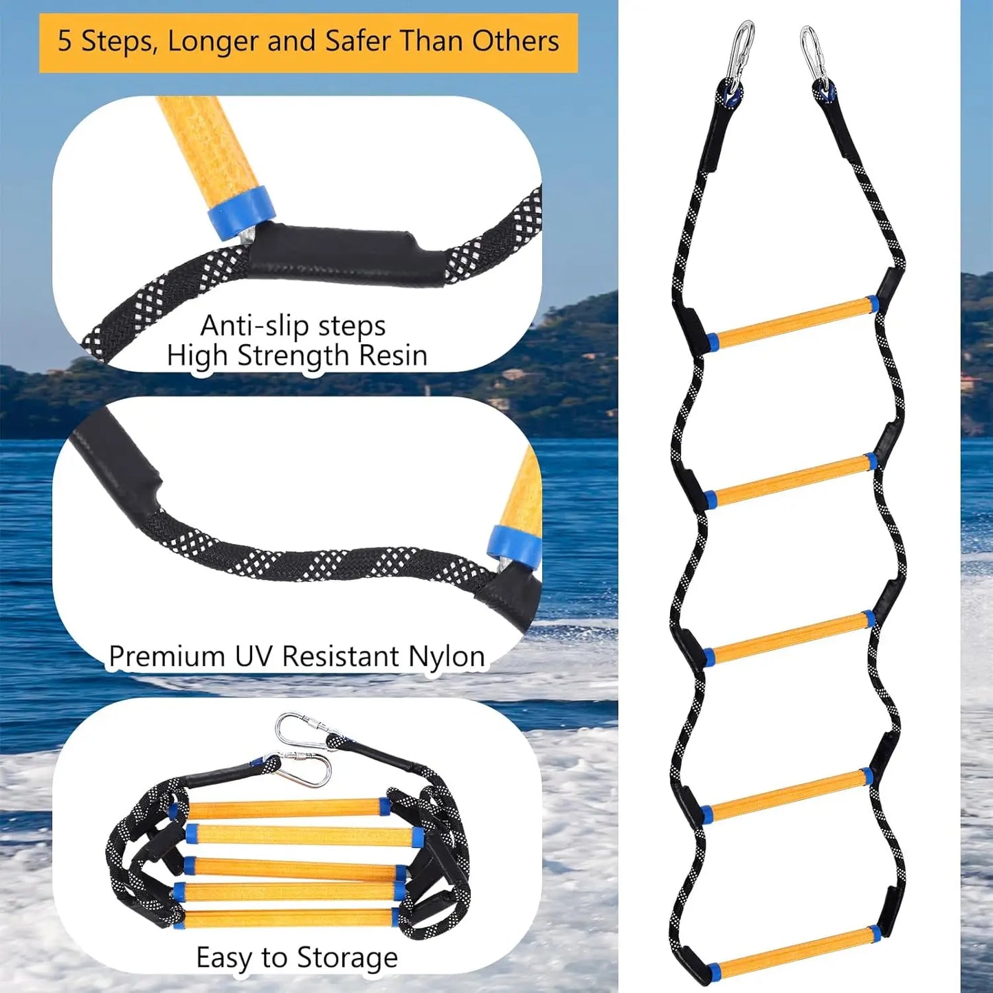 Marine Rope Ladder Telescopic Rope Ladder Portable Rope Ladder Swimming Ladder Suitable For Kayaks Motorboats Canoes Etc