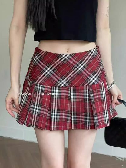 Women's High Waist Slim College Style A-shaped Anti-exposure Plaid Pleated Jk Skirt
