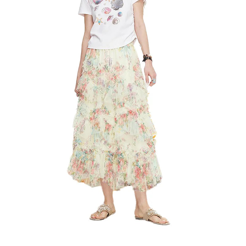 ELFSACK 2025 Summer New Arrivals High Waisted A-Line Floral Chic Skirt For Women