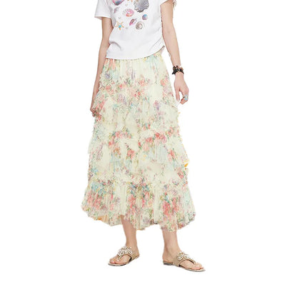 ELFSACK 2025 Summer New Arrivals High Waisted A-Line Floral Chic Skirt For Women