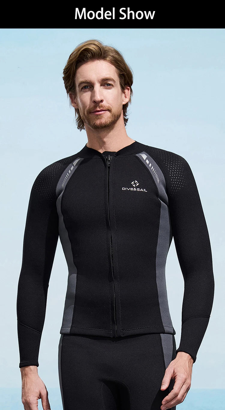2025 New Men Women Wetsuit Top 3mm Neoprene Wetsuit Jacket Long Sleeve Front Zipper Swimsuit Surfing Diving Tops for Water Sport