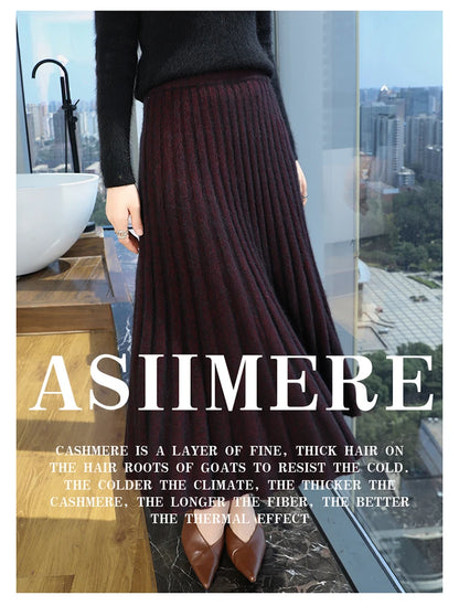 mink cashmere skirt Fashion long dress women A-line skirt autumn winter loose pleated skirt elegant high-waisted skirt ladies