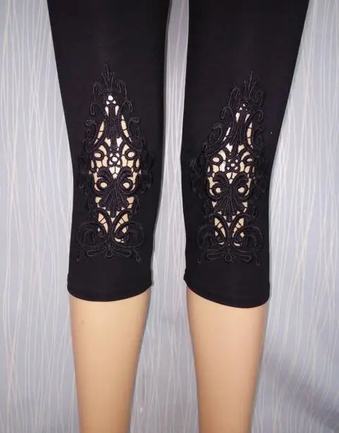 7XL Large Size Leggings For Women Summer Thin Tick 3/4 Capris Short Lace Hollow Tight Pants Black White Pink Red  6XL 5xl 4xl