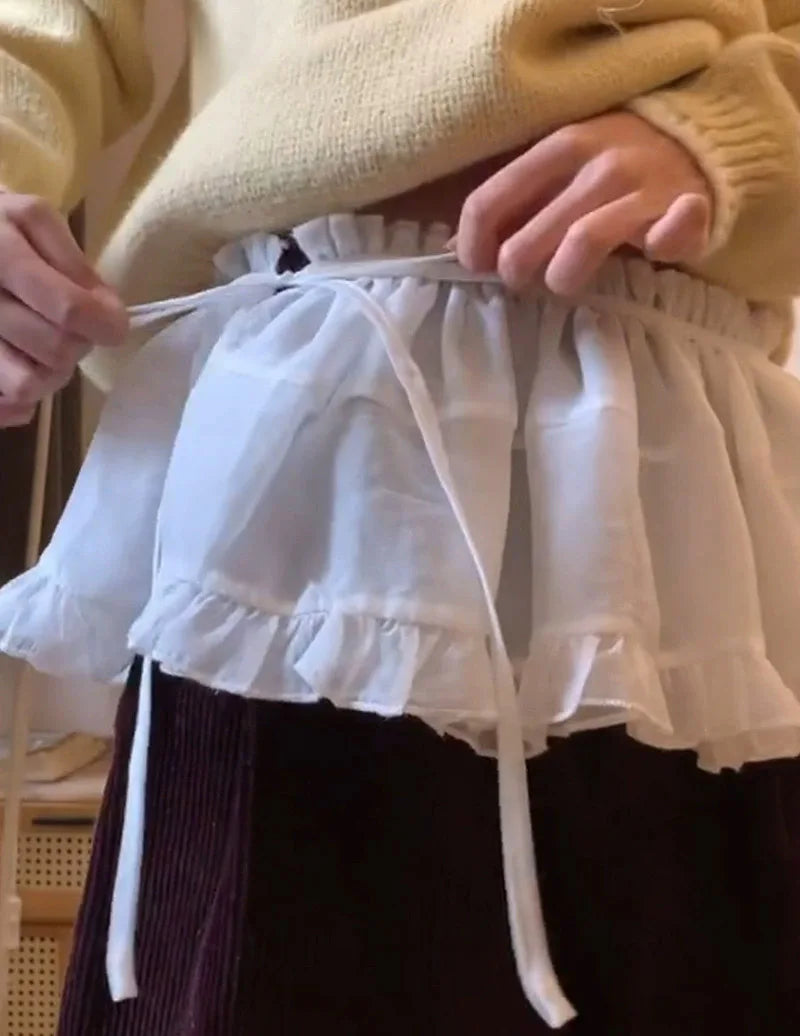 Plus size Spring All-Match French Lace Strap Design Fashion Pleated Skirt Fart Curtain Skirt Ruffle Trim Belted A- Line Skirt