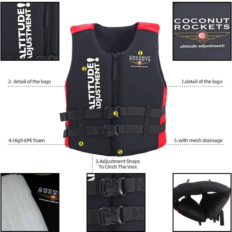 Life Jacket for Adults, Water Sports Safety Vests, Surf Lifeguard, Kayaking and Water Sports, 120 kg