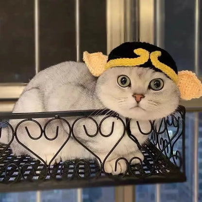 Cute Cat Hat Funny Pets Party Cosplay Headwear Delicate Hemming Pendant Decor Elasticity Knitted Hat Pet Accessories