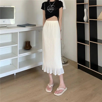 Summer New Fashion Solid Spring Wrapped Hip Fishtail Skirt Women Patchwork Elastic Waist Elegant Gentle Mid Length A-line Skirts