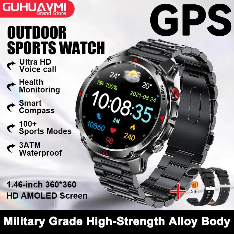 2026 New Outdoor Sport GPS Position Smart Watch Men 3ATM Waterproof Compass Altimeter 540mAh BT Call Fitness Watch