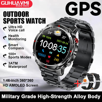 2026 New Outdoor Sport GPS Position Smart Watch Men 3ATM Waterproof Compass Altimeter 540mAh BT Call Fitness Watch