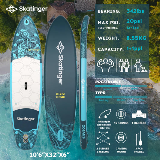 SUB Waterproof Inflatable Paddle Board 10'6''x32''x6''Adult Standing Style Aquatic Fishing With Accessories SUP сапборд