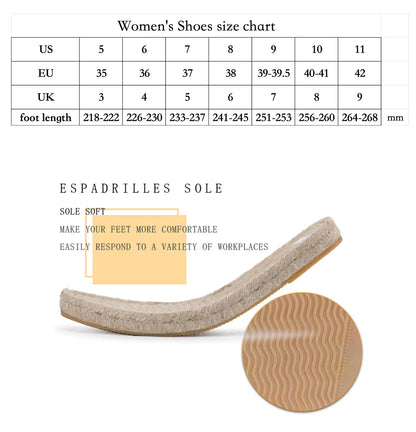 Casual Espadrilles Flat Cow Leather Shoe for Women Slip-on Rubber Ballet Flats
