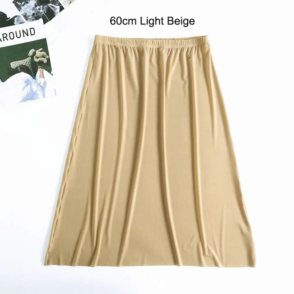High Waist Solid Color Cotton Women Long Petticoat Ice Silk Underskirt Underskirt Half Slips Safety Underskirt Slips