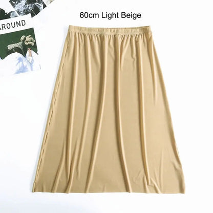 High Waist Solid Color Cotton Women Long Petticoat Ice Silk Underskirt Underskirt Half Slips Safety Underskirt Slips