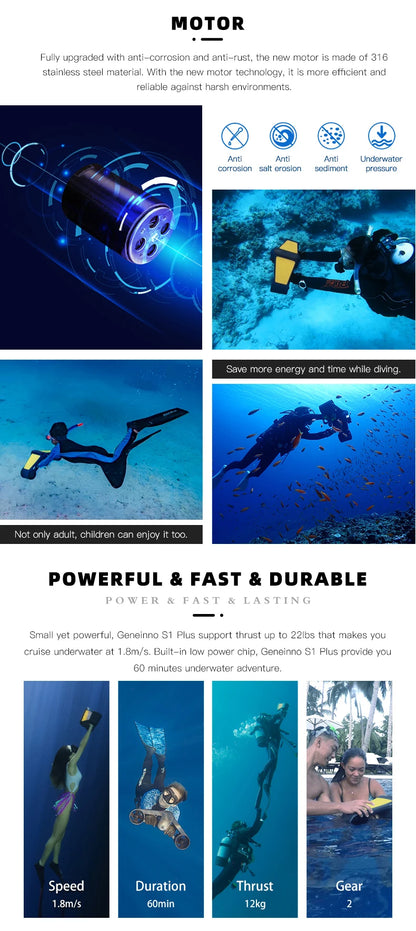 60Mins High Speed Electric Under Water Motor Scooter 500W Electric Underwater Thruster Sea Scooter for Diving Snorkeling