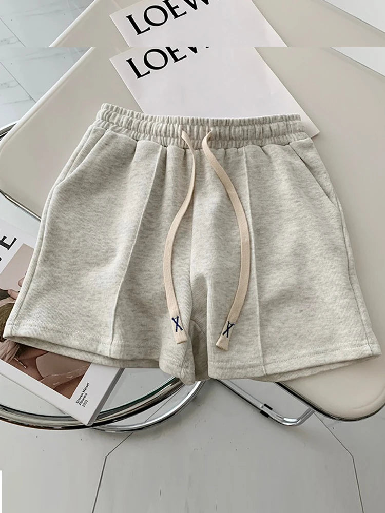 2026 Summer Shorts Women Elasticity Lovely Girls Korean Style Sweet Students Harajuku Simple Pure Gray Trousers Female New