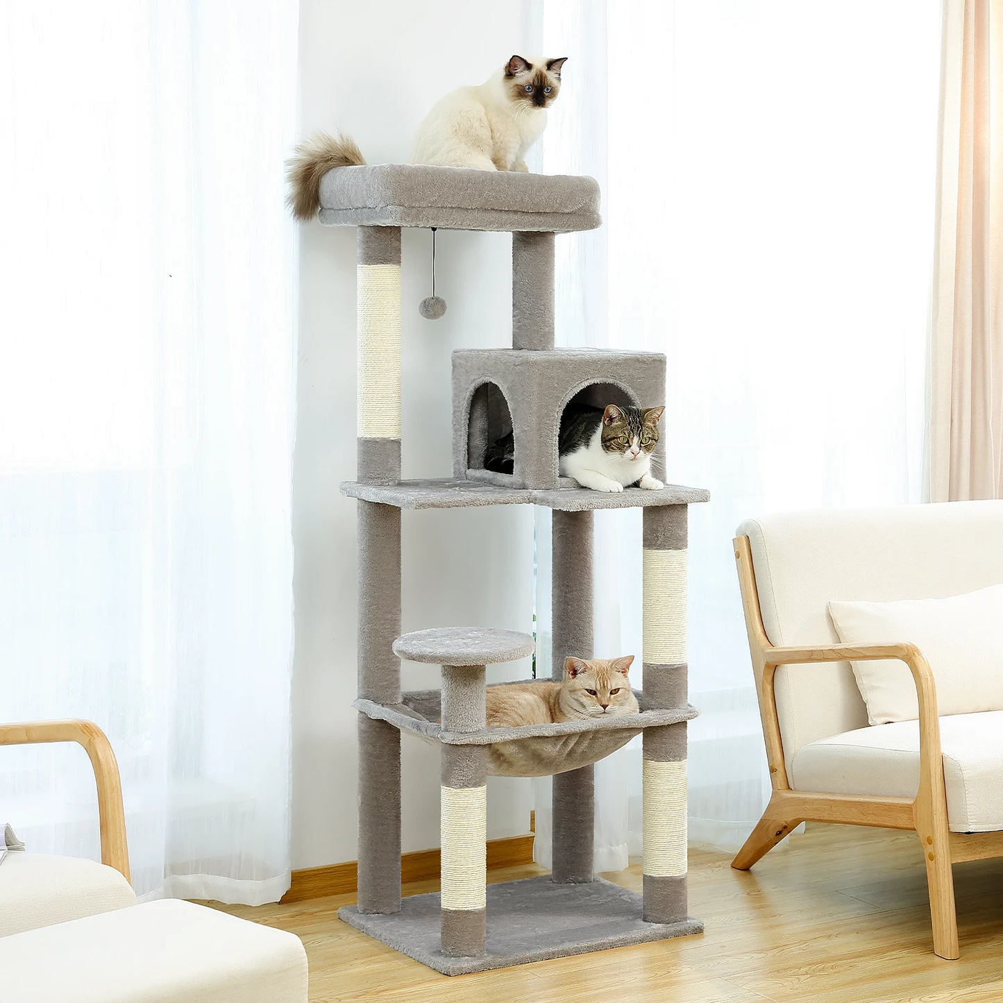 Multi-Level Cat Tree with Scratching Posts, Cozy Hammock, Plush Cat Tower for Indoor, Cat Condo Bed, Cat Accessories, Cat Toys