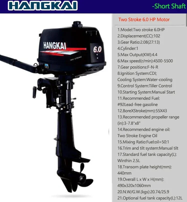 IHOMEINF Powerful 4.0HP-18.0HP Petrol Marine Motor Boat  Engine for the 2.3M-4.6M Assault Boat Canoe Outboards Propeller