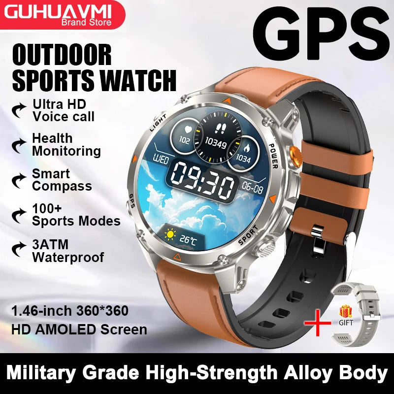 2026 New Outdoor Sport GPS Position Smart Watch Men 3ATM Waterproof Compass Altimeter 540mAh BT Call Fitness Watch