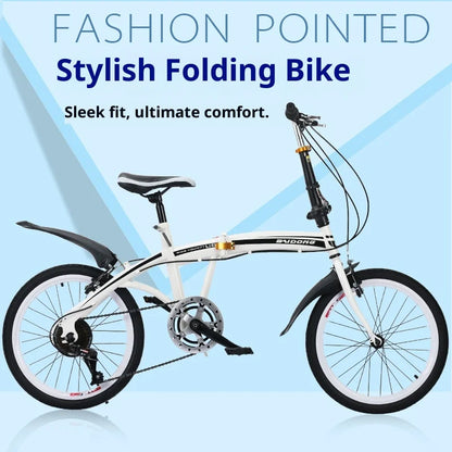 20 Inch Folding Bike Foldable 7 Speed Compact Portable Urban Commuter Bicycle Gift Road Adult Women Trifold Fixed Complete