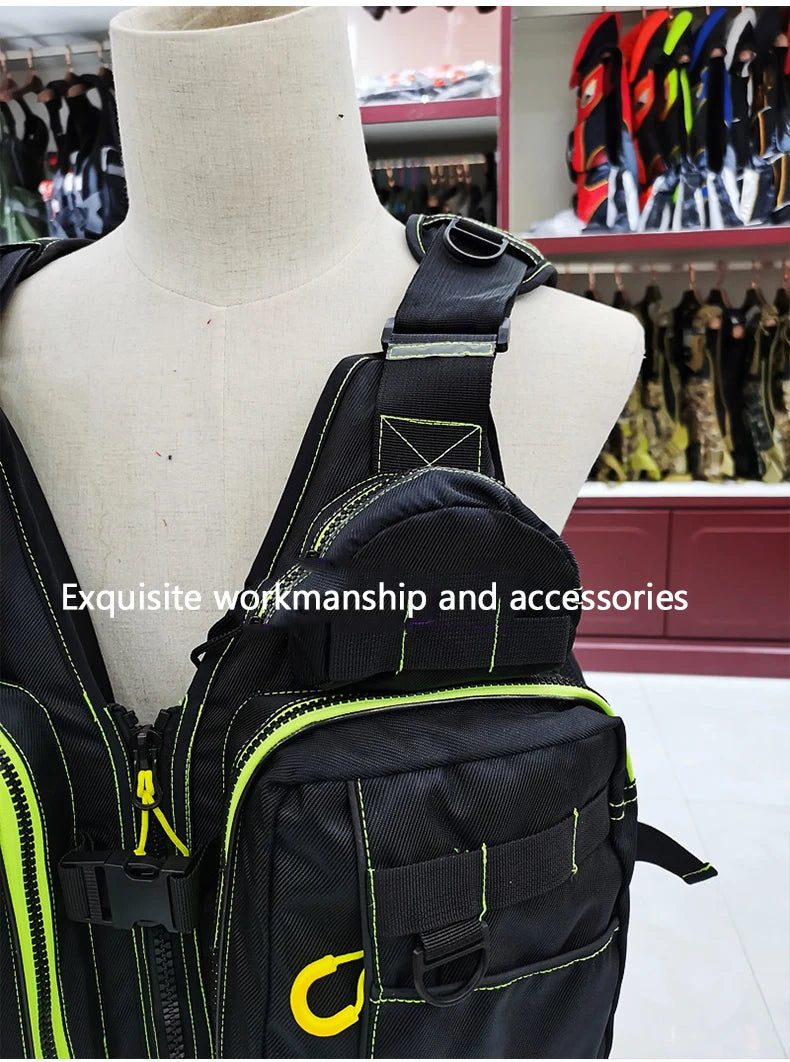 multi-functional life jacket vest for outdoor fishing, a must-have for safety. Multiple pockets for storage, buoyant materials