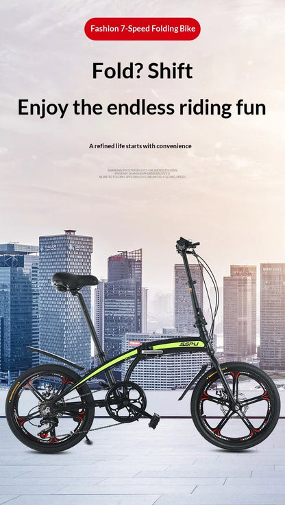 Folding Bike 20 Inch Aluminum Alloy Lightweight Commuter Bicycle 7 Speed Portable City Travel Ultralight Folding Bikes Grey