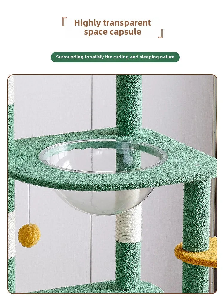 Cactus Cat Tree,Large Multi-Level Cats Climbing Tower, Scratching Post, Cozy Pet Bed