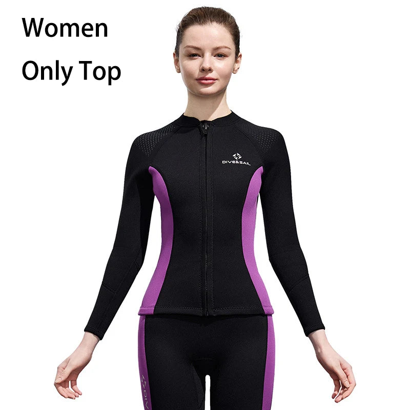 2025 New Men Women Wetsuit Top 3mm Neoprene Wetsuit Jacket Long Sleeve Front Zipper Swimsuit Surfing Diving Tops for Water Sport