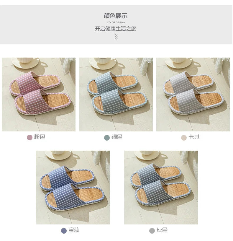 Striped Slippers Bamboo Women Autumn Home Couples Indoor House Non Slip Funny Sandals Shoes Male Soft Flat Summer For Tatami
