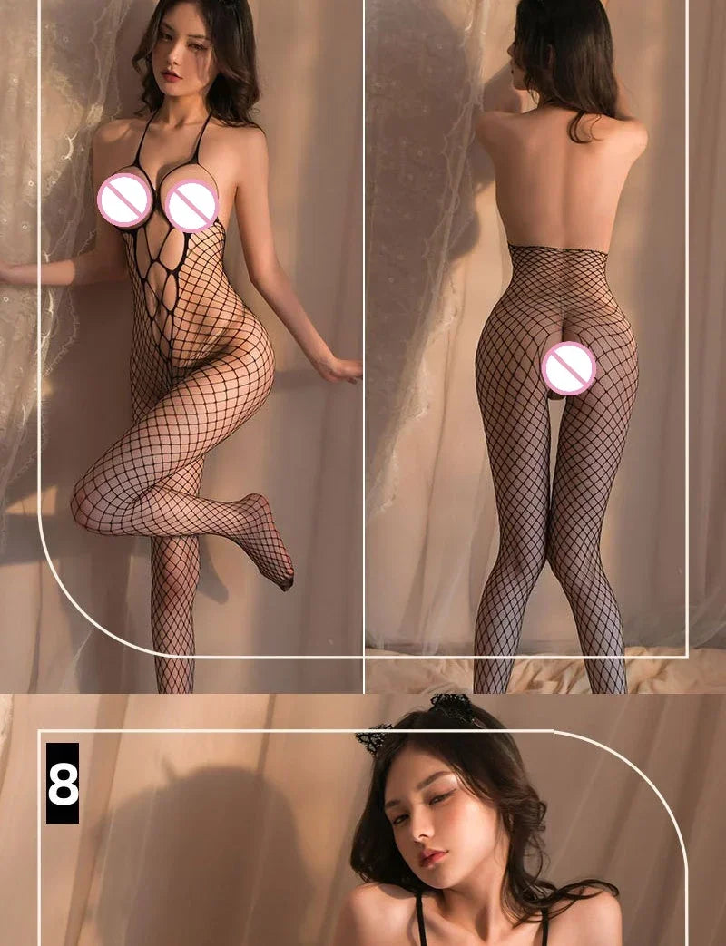 18 Style Sexy Bodystockings Bodysuit Sexy Women Erotic Babydoll Mesh Fishnet Full Body Stocking Stretch Open Crotch Tights
