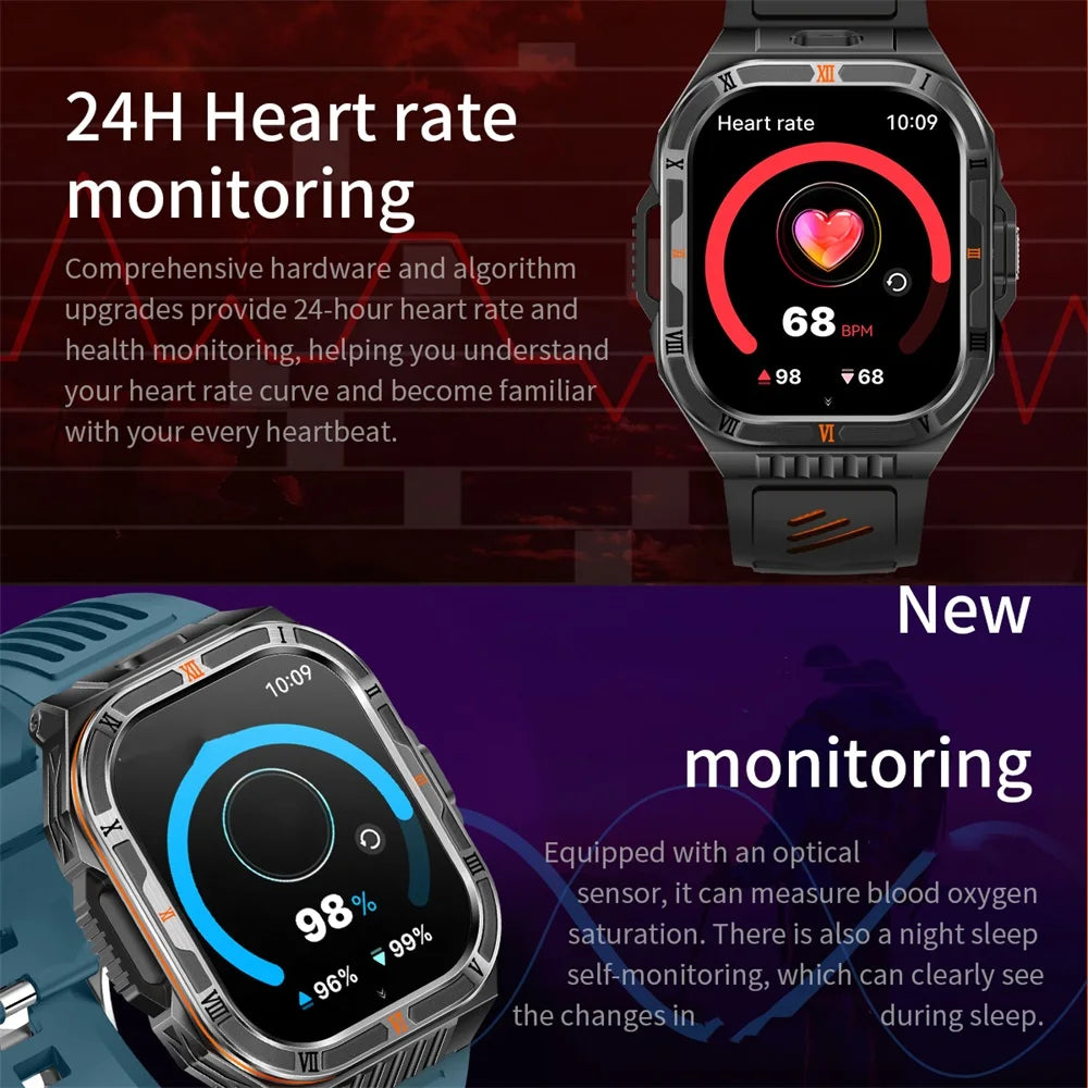 1100mAh Battery Smartwatch Men LED Flashlight Compass BT Call Outdoor Smart Watches Health Monitor Waterproof 100+ Sports Mode