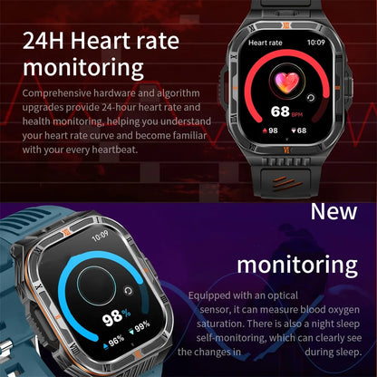 1100mAh Battery Smartwatch Men LED Flashlight Compass BT Call Outdoor Smart Watches Health Monitor Waterproof 100+ Sports Mode