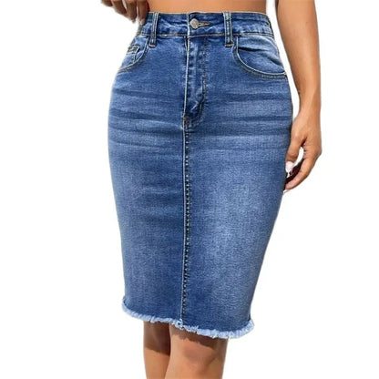 Fashion High Waist Denim Skirt Women Tassel Decoration Hem Wrap Hip Half-body Dress Female Summer Daily Casual Trend Streetwear