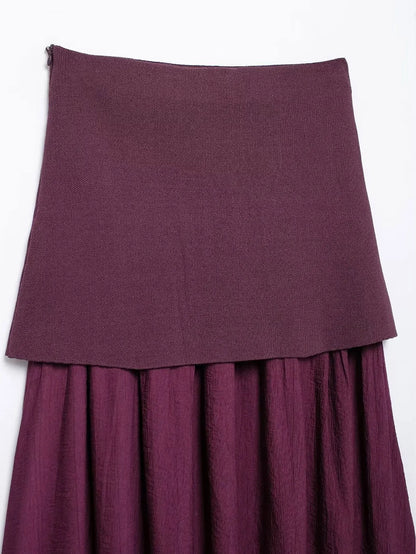 HH Elegant Midi Skirt For Women Fashion Solid A-line High Waist Pleated Side Zipper Long Skirt Vintage Skirts Chic Bottom